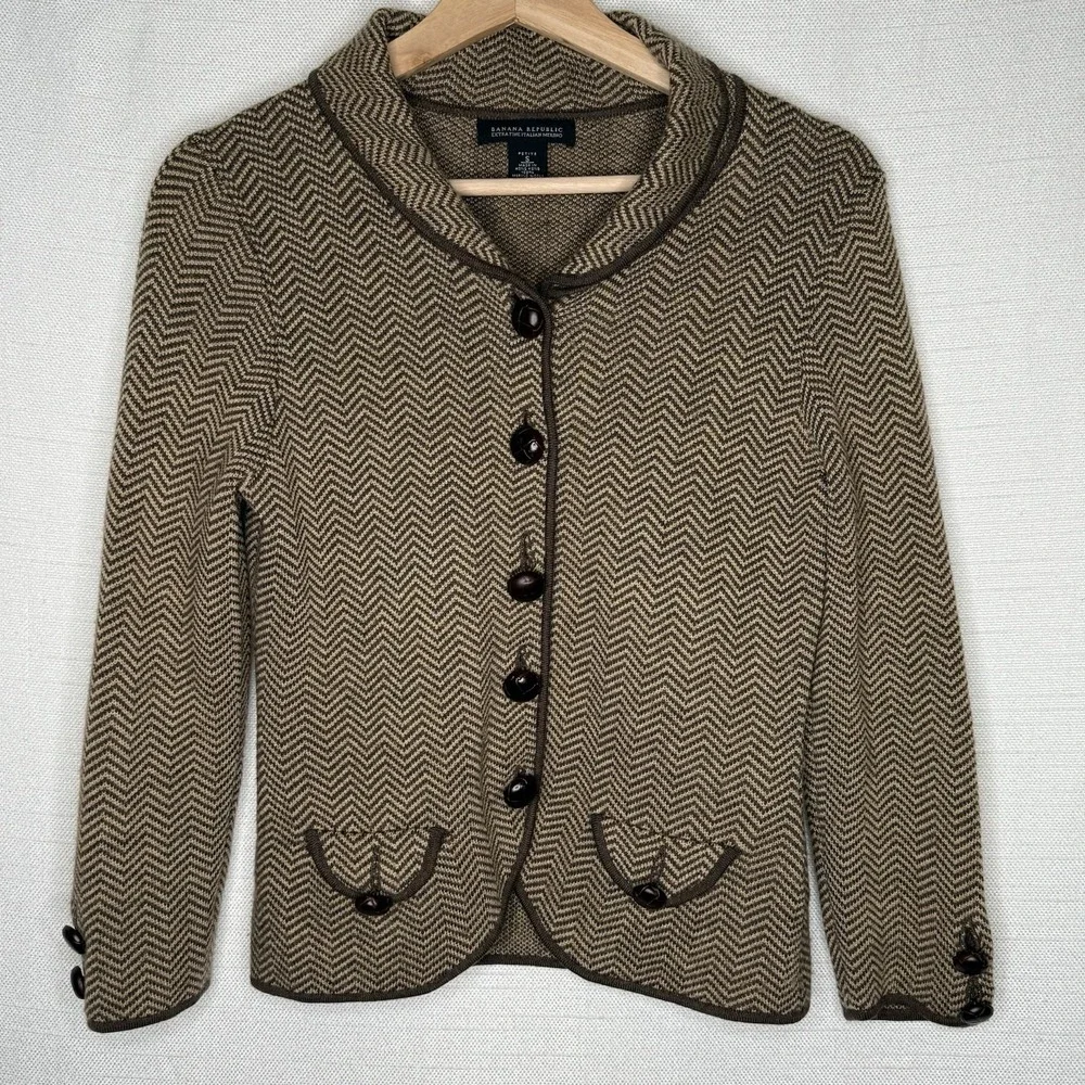 VTG Banana Republic Merino Wool Herringbone Riding Blazer Elbow Patches Women PS